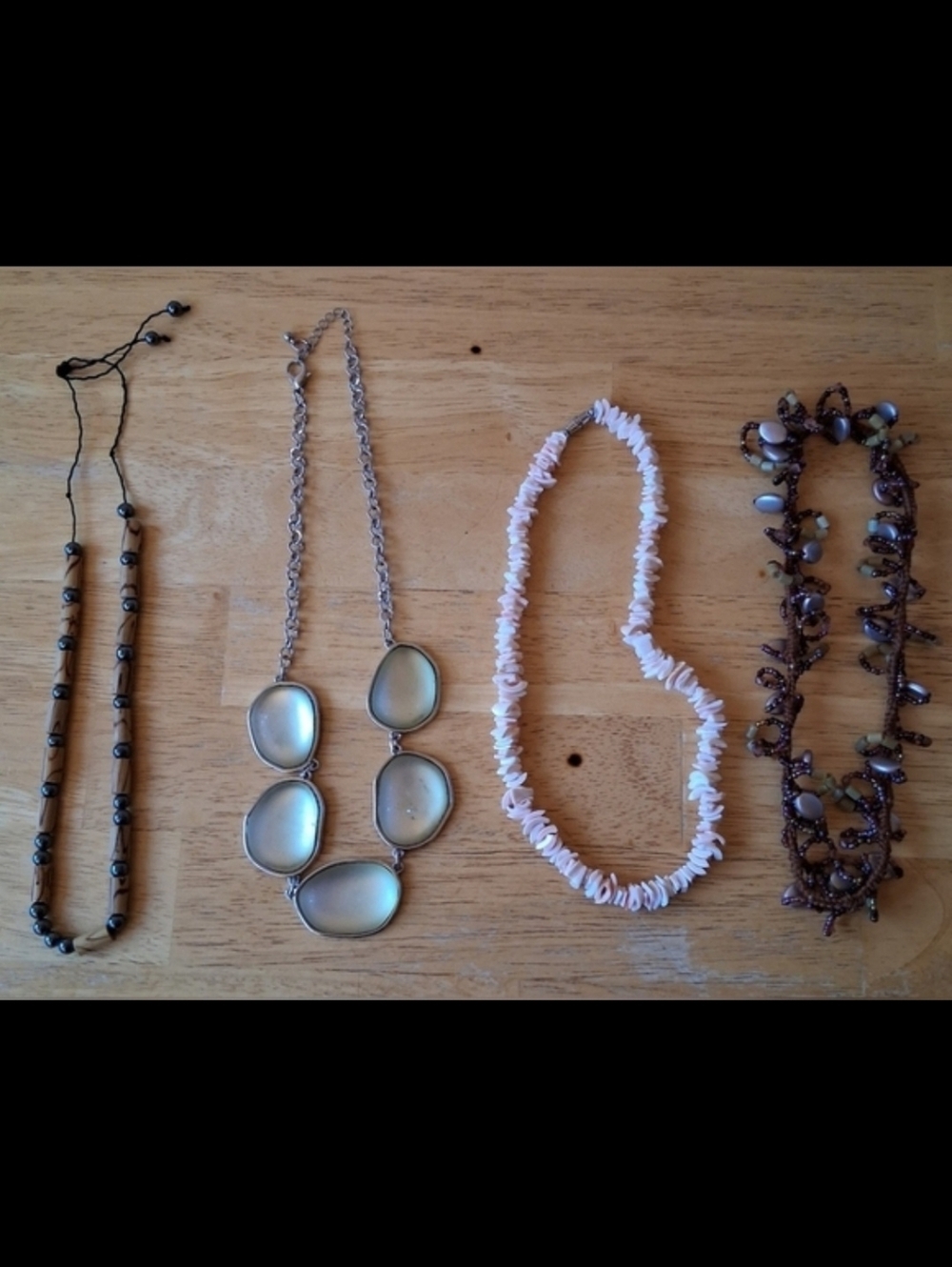 Lot Of 4 Microbead & Shell Casual Everyday Silver Tone Costume Necklace Jewelry